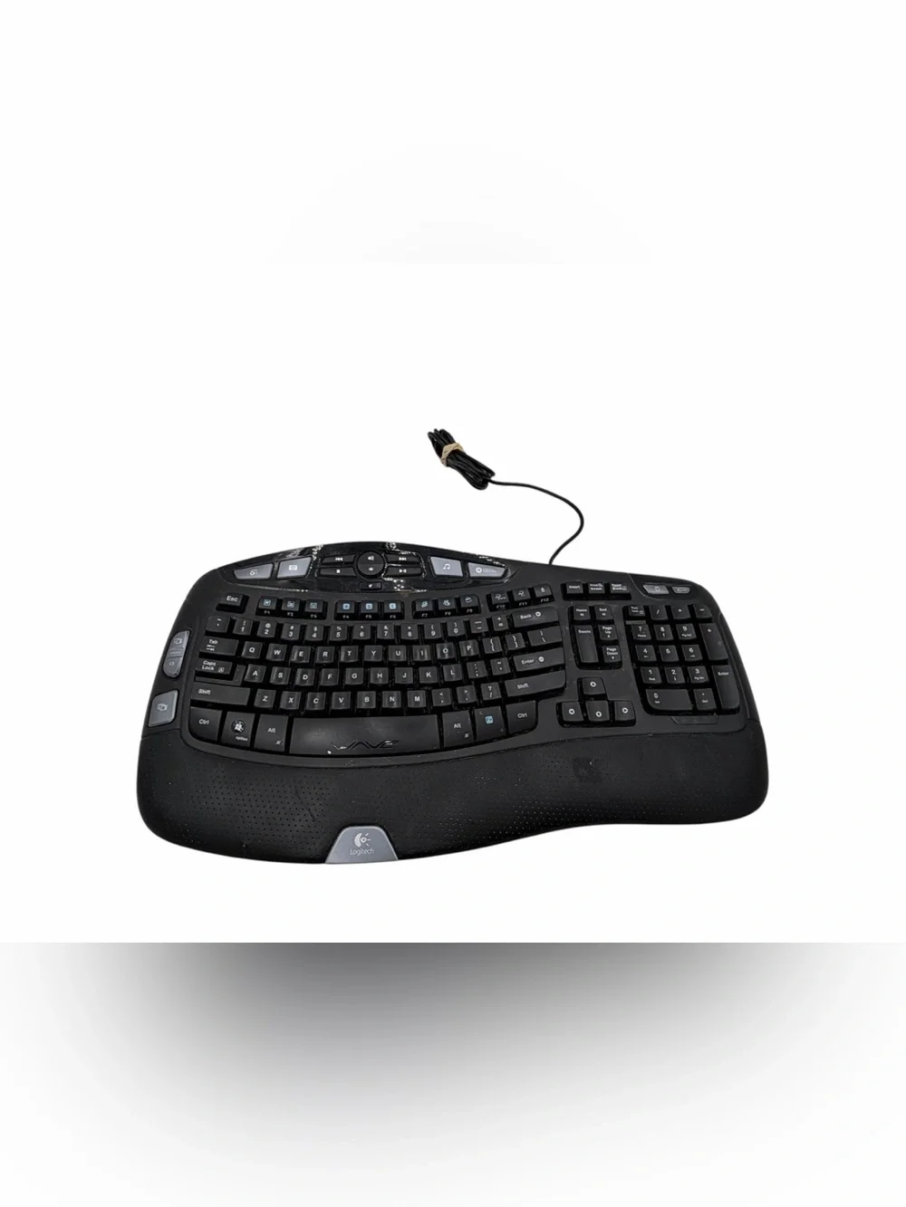 Logitech Wave Corded Keyboard Wired USB Black Ergonomic Multimedia Y-UV90,